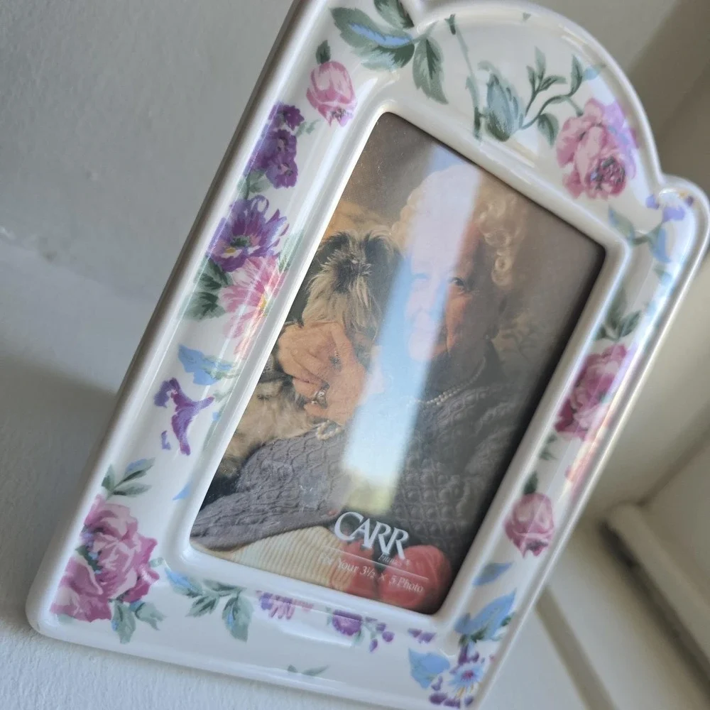 Vintage Floral Ceramic Carr Frame 3.5x5 Photo Cottagecore Country‎ Farmhouse